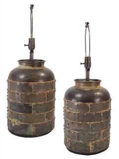 Pair of Brutalist Barrel Lamps - 3054637