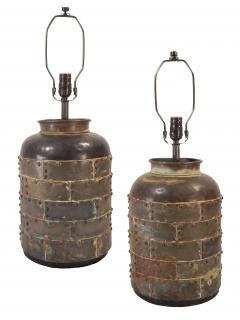 Pair of Brutalist Barrel Lamps - 3054638