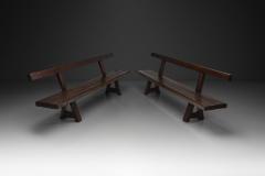 Pair of Brutalist Benches in Solid Oak Belgium Second Half of the 20th Century - 4691878