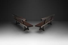 Pair of Brutalist Benches in Solid Oak Belgium Second Half of the 20th Century - 4691889
