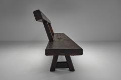 Pair of Brutalist Benches in Solid Oak Belgium Second Half of the 20th Century - 4691893