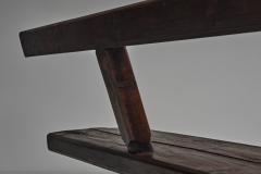 Pair of Brutalist Benches in Solid Oak Belgium Second Half of the 20th Century - 4691895