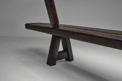 Pair of Brutalist Benches in Solid Oak Belgium Second Half of the 20th Century - 4691896