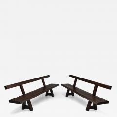 Pair of Brutalist Benches in Solid Oak Belgium Second Half of the 20th Century - 4702399