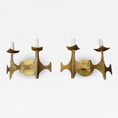 Pair of Brutalist Brass Sconces by Moe Bridges Mid Century Modern - 1797940