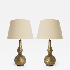 Pair of Brutalist Brass Table Lamps by Max Br  - 4372229