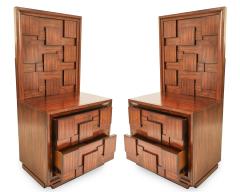 Pair of Brutalist Mahogany Two Drawer Bedside Tables - 4634401