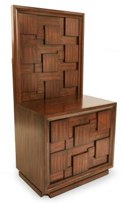 Pair of Brutalist Mahogany Two Drawer Bedside Tables - 4634402