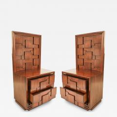 Pair of Brutalist Mahogany Two Drawer Bedside Tables - 4689745