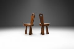 Pair of Brutalist Solid Wood Low Tripod Chairs France 1960s - 4148900