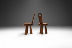 Pair of Brutalist Solid Wood Low Tripod Chairs France 1960s - 4148901