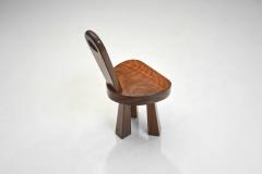 Pair of Brutalist Solid Wood Low Tripod Chairs France 1960s - 4148903