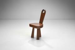 Pair of Brutalist Solid Wood Low Tripod Chairs France 1960s - 4148904