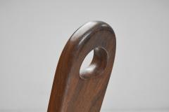Pair of Brutalist Solid Wood Low Tripod Chairs France 1960s - 4148906
