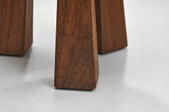 Pair of Brutalist Solid Wood Low Tripod Chairs France 1960s - 4148909