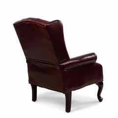Pair of Burgundy Tufted Leather Wing Back Chairs - 1424711