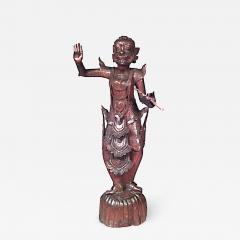 Pair of Burmese Carved Teak Standing Figures - 921030