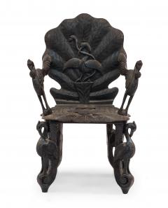 Pair of Burmese Ebonized Carved Arm Chairs - 1403442
