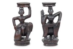 Pair of Burmese Ebonized Wood Dancing Figures - 4201559