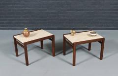 Pair of Californian Modern Travertine Top Side Tables - 4660032