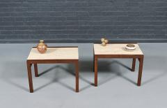 Pair of Californian Modern Travertine Top Side Tables - 4660034