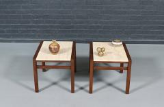 Pair of Californian Modern Travertine Top Side Tables - 4660035