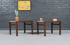 Pair of Californian Modern Travertine Top Side Tables - 4660037
