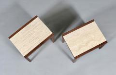 Pair of Californian Modern Travertine Top Side Tables - 4660040