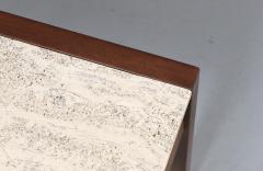 Pair of Californian Modern Travertine Top Side Tables - 4660041