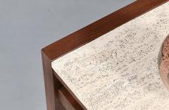 Pair of Californian Modern Travertine Top Side Tables - 4660043