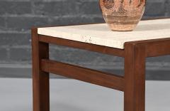 Pair of Californian Modern Travertine Top Side Tables - 4660044