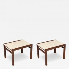 Pair of Californian Modern Travertine Top Side Tables - 4660079