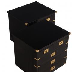 Pair of Campaign Style Ebonized Mahogany Nightstands C 1950 - 4601397