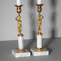 Pair of Candleholders with Karyatids Bronze Marble Early 19th Century - 3621560