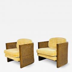 Pair of Cane Back Lounge Chairs by Debu Furniture USA 1970s - 4203737