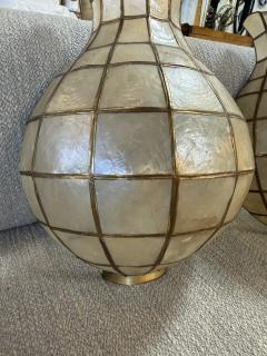Pair of Capiz Shell and Brass Wall Sconces Large 1970s - 4553315
