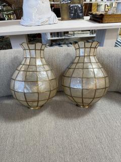 Pair of Capiz Shell and Brass Wall Sconces Large 1970s - 4553319