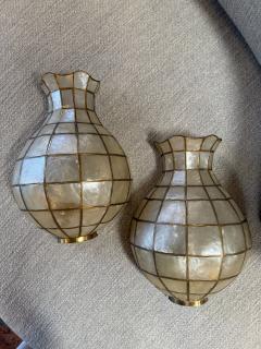 Pair of Capiz Shell and Brass Wall Sconces Large 1970s - 4553323