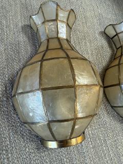Pair of Capiz Shell and Brass Wall Sconces Small 1970s - 4553339