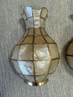 Pair of Capiz Shell and Brass Wall Sconces Small 1970s - 4553340