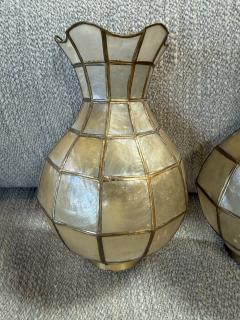 Pair of Capiz Shell and Brass Wall Sconces Small 1970s - 4553345