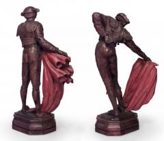 Pair of Carved Pine Toreadors with Red Capes - 4321416