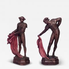 Pair of Carved Pine Toreadors with Red Capes - 4332442