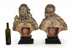 Pair of Carved Polychromed Wood Reliquary Busts of Saints 17th 18th Century - 4567810