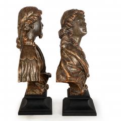 Pair of Carved Polychromed Wood Reliquary Busts of Saints 17th 18th Century - 4567815