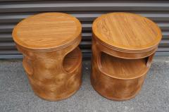 Pair of Carved Round End Tables in the Aesthetic of Gabriella Crespi - 1280416