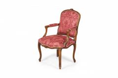 Pair of Carved Walnut and Pink and Red Damask Upholstered Armchairs - 4169491
