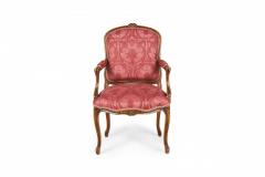 Pair of Carved Walnut and Pink and Red Damask Upholstered Armchairs - 4169493