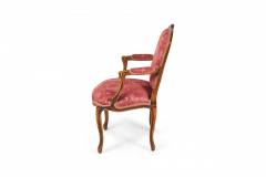 Pair of Carved Walnut and Pink and Red Damask Upholstered Armchairs - 4169494
