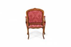 Pair of Carved Walnut and Pink and Red Damask Upholstered Armchairs - 4169498